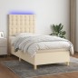 vidaXL Cama box spring colchón y luces LED tela color crema 90x190 cm vidaXL Cama box spring colchón y luces LED tela color crema 90x190 cm