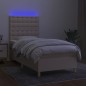 vidaXL Cama box spring colchón y luces LED tela color crema 90x190 cm vidaXL Cama box spring colchón y luces LED tela color crema 90x190 cm