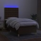 vidaXL Cama box spring colchón luces LED tela marrón oscuro 100x200cm