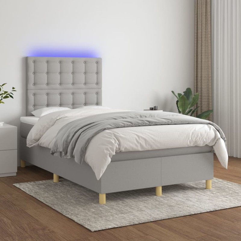 vidaXL Cama box spring con colchón tela y LED gris claro 120x200 cm