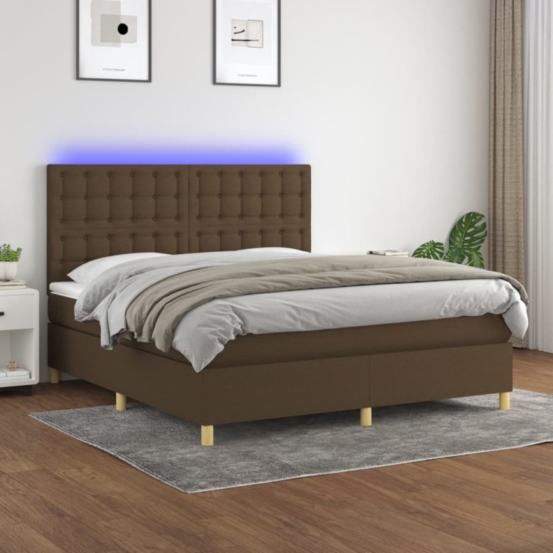 vidaXL Cama box spring colchón luces LED tela marrón oscuro 180x200cm vidaXL Cama box spring colchón luces LED tela marrón oscuro 180x200cm