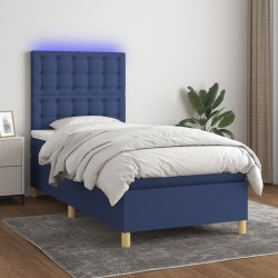 vidaXL Cama box spring colchón y luces LED tela azul 80x200 cm