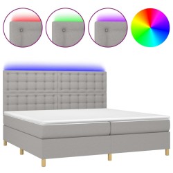 vidaXL Cama box spring con colchón tela y LED gris claro 200x200 cm