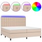 vidaXL Cama box spring colchón LED cuero sintético capuchino 200x200cm vidaXL Cama box spring colchón LED cuero sintético capuchino 200x200cm