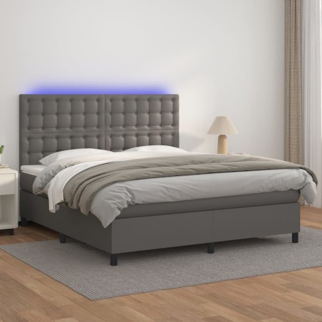 vidaXL Cama box spring colchón y LED cuero sintético gris 180x200 cm