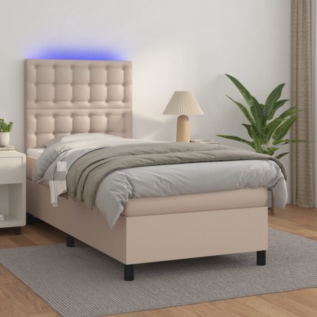 vidaXL Cama box spring colchón LED cuero sintético capuchino 80x200 cm