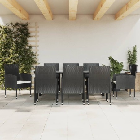 vidaXL Juego de comedor de jardín 9 pzas ratán sintético y acero negro