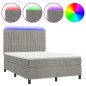 vidaXL Cama box spring colchón y LED terciopelo gris claro 140x190 cm