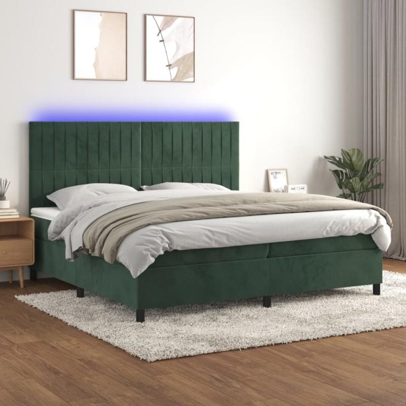 vidaXL Cama box spring colchón y LED terciopelo verde oscuro 200x200cm vidaXL Cama box spring colchón y LED terciopelo verde oscuro 200x200cm
