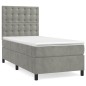 vidaXL Cama box spring colchón y LED terciopelo gris claro 90x190 cm