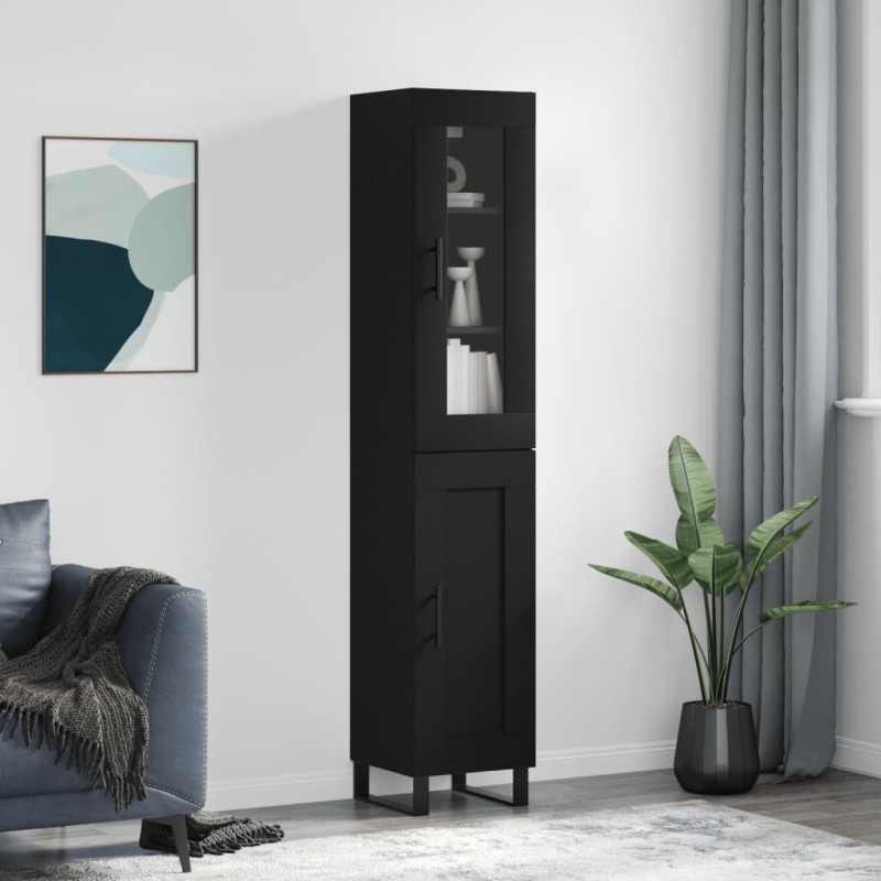 vidaXL Aparador de madera contrachapada negro 34,5x34x180 cm