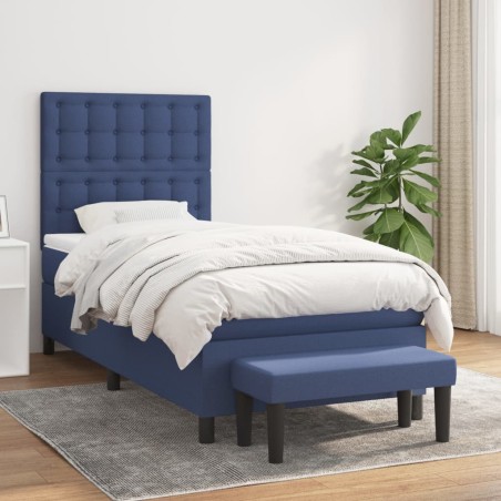 vidaXL Cama box spring con colchón tela azul 100x200 cm