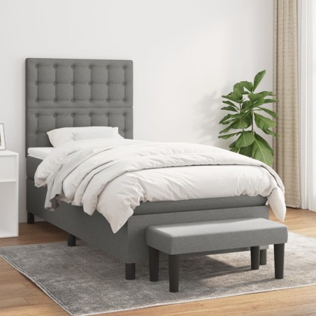 vidaXL Cama box spring con colchón tela gris oscuro 90x190 cm