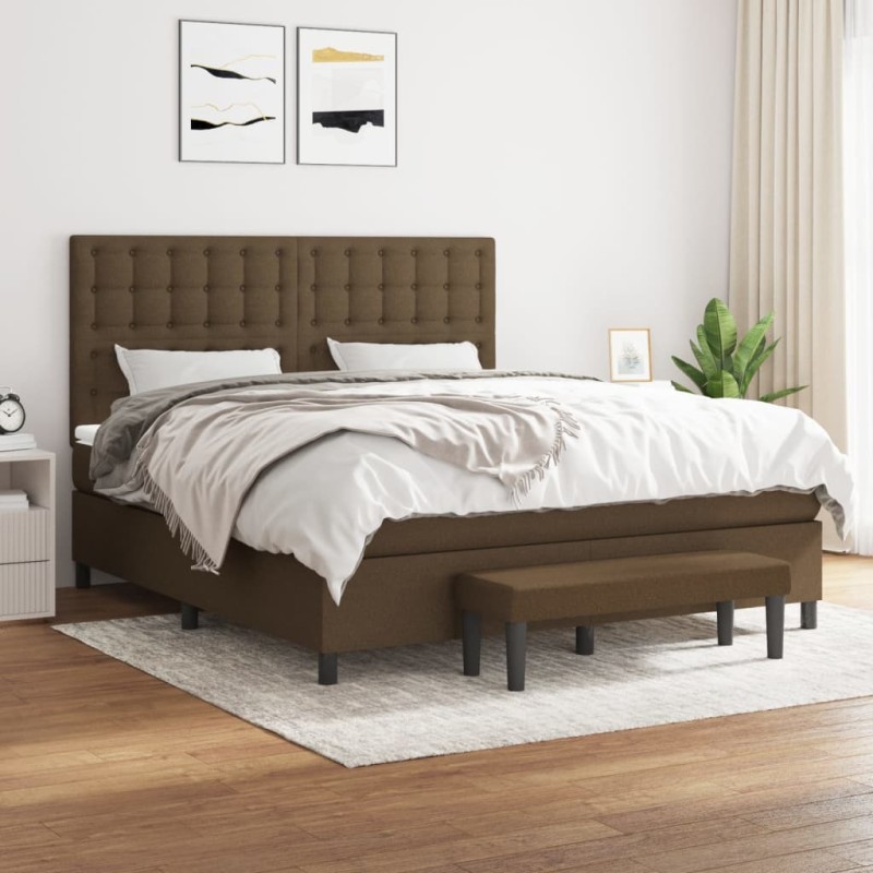 vidaXL Cama box spring con colchón tela marrón oscuro 180x200 cm vidaXL Cama box spring con colchón tela marrón oscuro 180x200 cm
