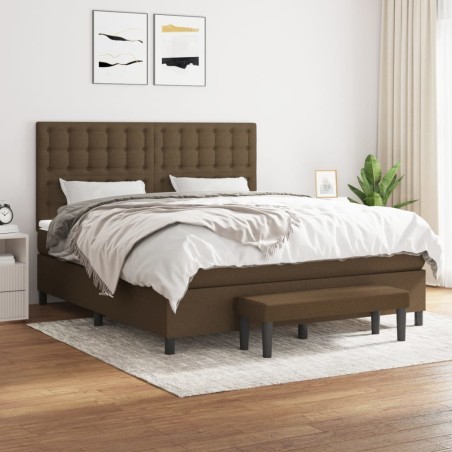 vidaXL Cama box spring con colchón tela marrón oscuro 180x200 cm