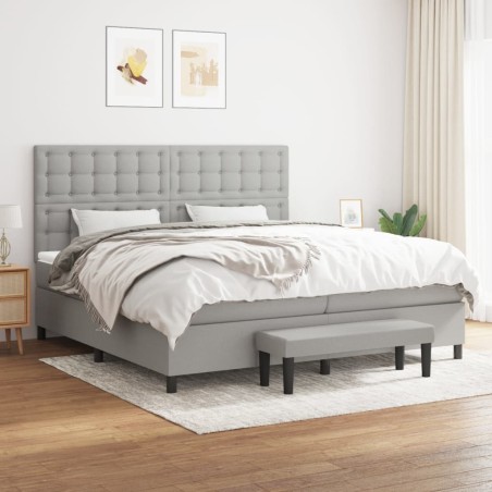 vidaXL Cama box spring con colchón tela gris claro 200x200 cm