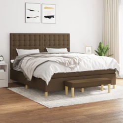 vidaXL Cama box spring con colchón tela marrón oscuro 180x200 cm