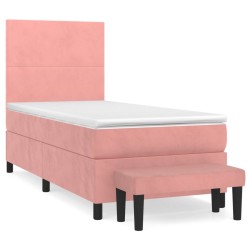 vidaXL Cama box spring con colchón terciopelo rosa 90x200 cm 