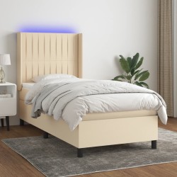 vidaXL Cama box spring colchón y luces LED tela crema 80x200 cm