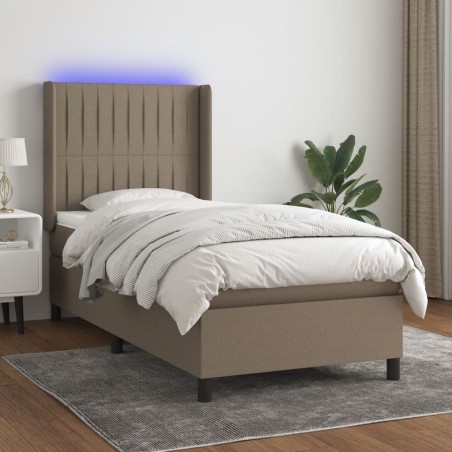 vidaXL Cama box spring colchón y luces LED tela gris taupe 90x190 cm