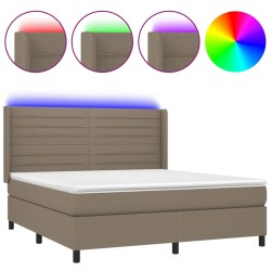 vidaXL Cama box spring colchón y luces LED tela gris taupe 180x200 cm