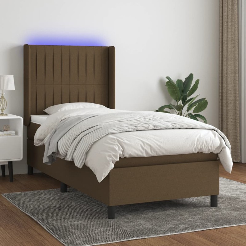 vidaXL Cama box spring colchón y luces LED tela marrón oscuro 90x200cm vidaXL Cama box spring colchón y luces LED tela marrón oscuro 90x200cm