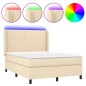 vidaXL Cama box spring colchón y luces LED tela crema 140x190 cm vidaXL Cama box spring colchón y luces LED tela crema 140x190 cm