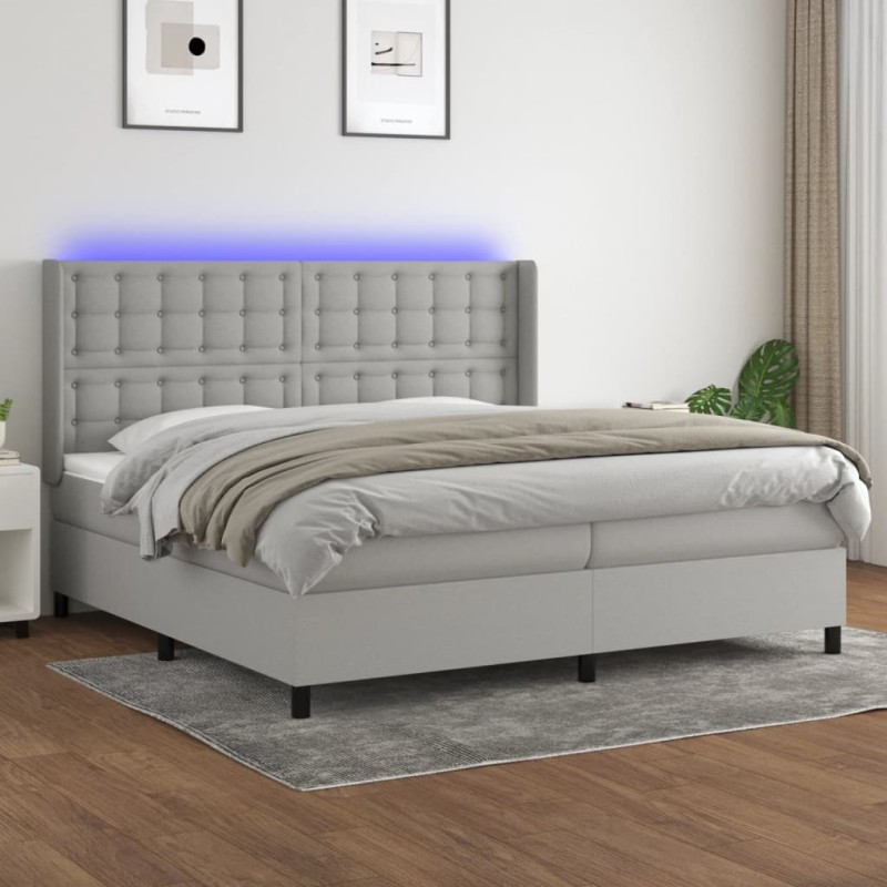 vidaXL Cama box spring con colchón tela y LED gris claro 200x200 cm vidaXL Cama box spring con colchón tela y LED gris claro 200x200 cm