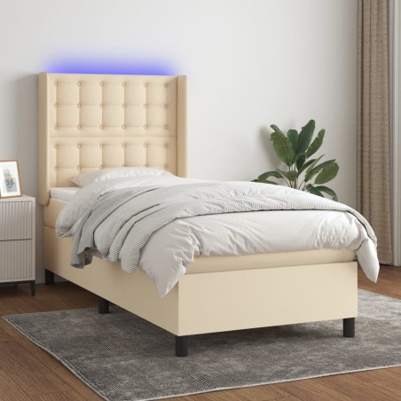 vidaXL Cama box spring colchón y luces LED tela color crema 90x190 cm