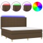 vidaXL Cama box spring colchón luces LED tela marrón oscuro 160x200cm vidaXL Cama box spring colchón luces LED tela marrón oscuro 160x200cm