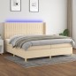 vidaXL Cama box spring colchón y luces LED tela crema 200x200 cm vidaXL Cama box spring colchón y luces LED tela crema 200x200 cm