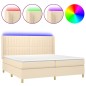 vidaXL Cama box spring colchón y luces LED tela crema 200x200 cm vidaXL Cama box spring colchón y luces LED tela crema 200x200 cm
