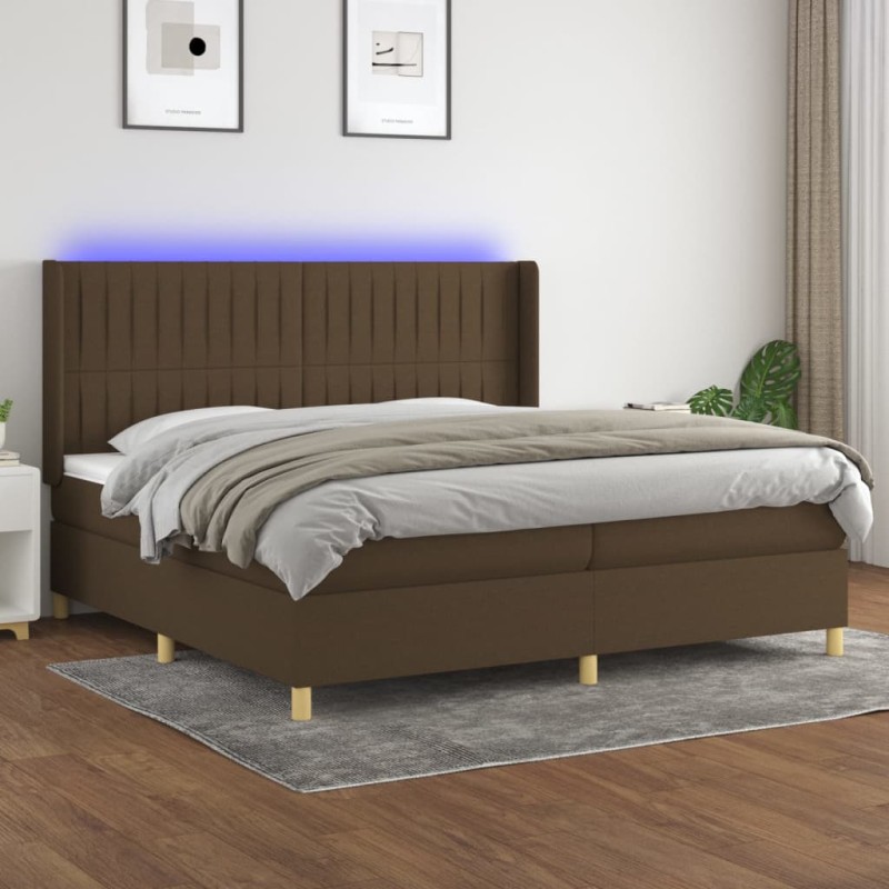 vidaXL Cama box spring colchón luces LED tela marrón oscuro 200x200 cm vidaXL Cama box spring colchón luces LED tela marrón oscuro 200x200 cm