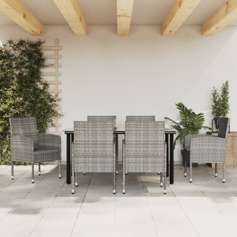 vidaXL Juego de comedor jardín 7 pzas ratán sintético acero gris negro