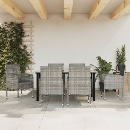 vidaXL Juego de comedor jardín 7 pzas ratán sintético acero gris negro