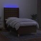 vidaXL Cama box spring colchón y luces LED tela marrón oscuro 90x200cm vidaXL Cama box spring colchón y luces LED tela marrón oscuro 90x200cm