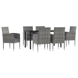 vidaXL Juego de comedor jardín 7 pzas ratán sintético acero gris negro