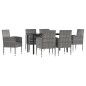 vidaXL Juego de comedor jardín 7 pzas ratán sintético acero gris negro