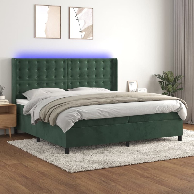 vidaXL Cama box spring colchón y LED terciopelo verde oscuro 200x200cm vidaXL Cama box spring colchón y LED terciopelo verde oscuro 200x200cm