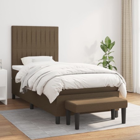 vidaXL Cama box spring con colchón tela marrón oscuro 90x200 cm