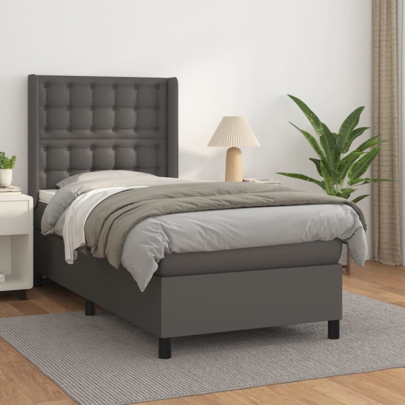 vidaXL Cama box spring con colchón cuero sintético gris 80x200 cm vidaXL Cama box spring con colchón cuero sintético gris 80x200 cm