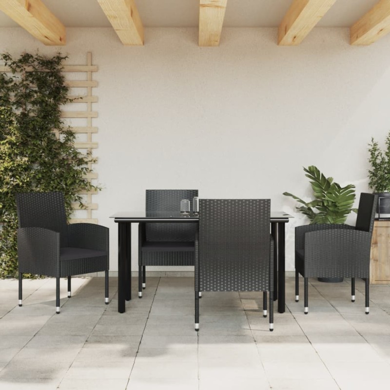 vidaXL Juego de comedor de jardín 5 pzas ratán sintético y acero negro vidaXL Juego de comedor de jardín 5 pzas ratán sintético y acero negro