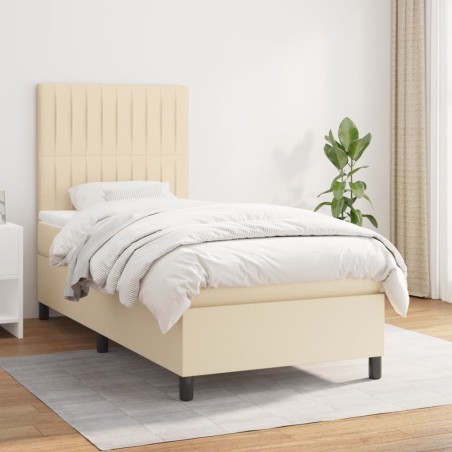 vidaXL Cama box spring con colchón tela color crema 80x200 cm