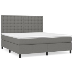 vidaXL Cama box spring con colchón tela gris oscuro 160x200 cm