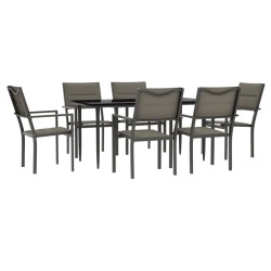 vidaXL Juego de comedor para jardín 7 piezas acero y textilene negro
