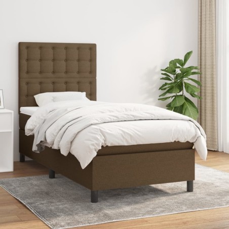 vidaXL Cama box spring con colchón tela marrón oscuro 90x190 cm