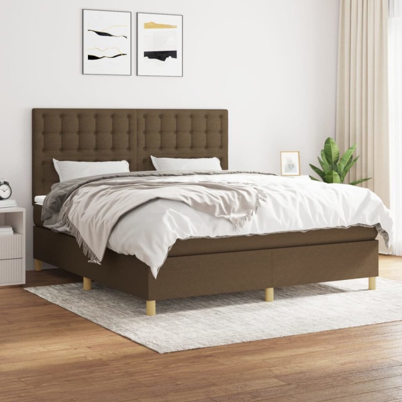 vidaXL Cama box spring con colchón tela marrón oscuro 160x200 cm vidaXL Cama box spring con colchón tela marrón oscuro 160x200 cm