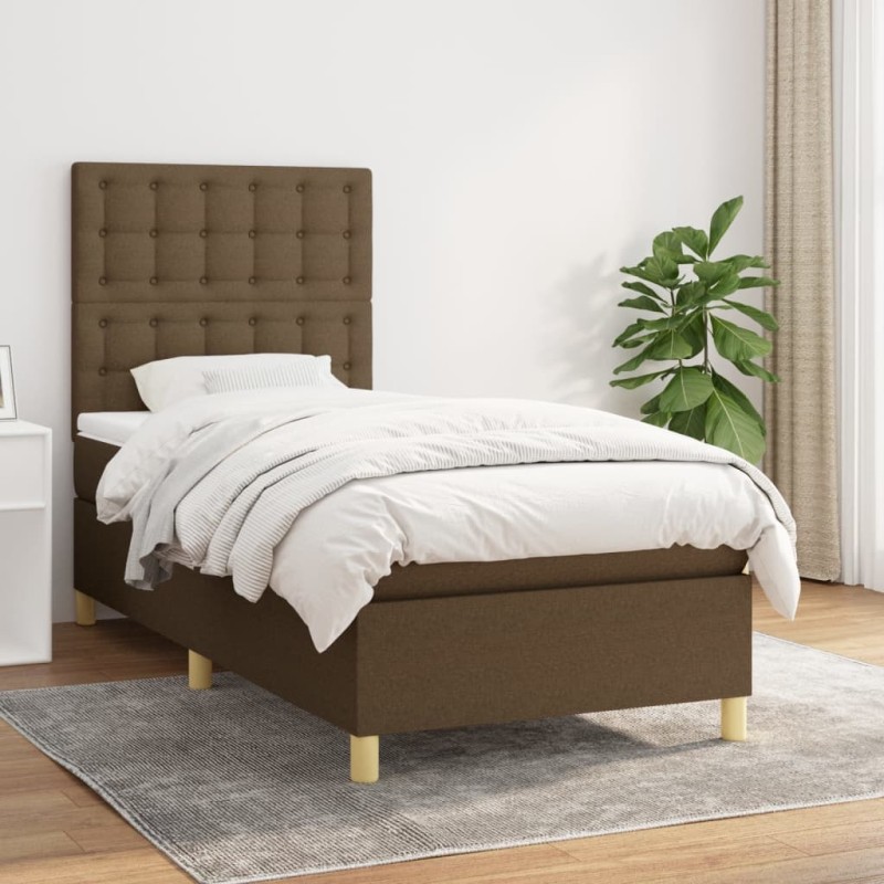vidaXL Cama box spring con colchón tela marrón oscuro 90x200 cm vidaXL Cama box spring con colchón tela marrón oscuro 90x200 cm