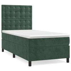 vidaXL Cama box spring con colchón terciopelo verde oscuro 90x190 cm