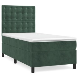 vidaXL Cama box spring con colchón terciopelo verde oscuro 90x200 cm